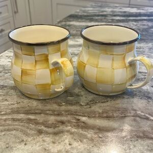 Mackenzie Childs Parchment Check Pair of Enamelware Mugs like New